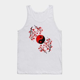 Yin Yang and Sakura Red Blossom Tank Top